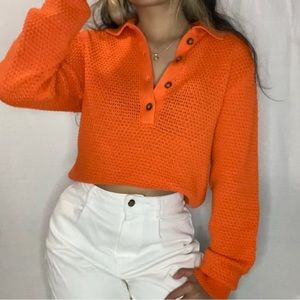 Urban Outfitters - orange chunky knit henley sweater